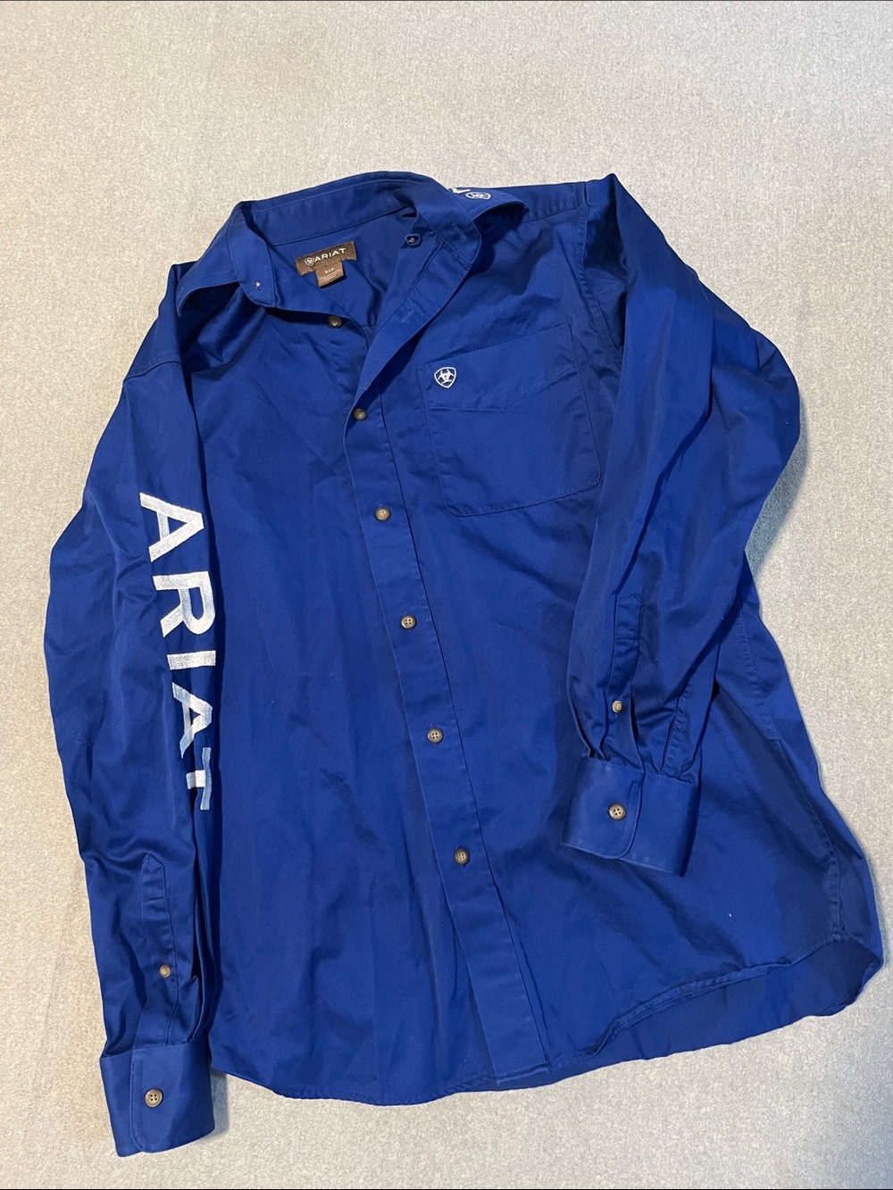 Ariat Men's Long Sleeve Button-Down Shirt in Cobalt Blue with White Sleeve Logo